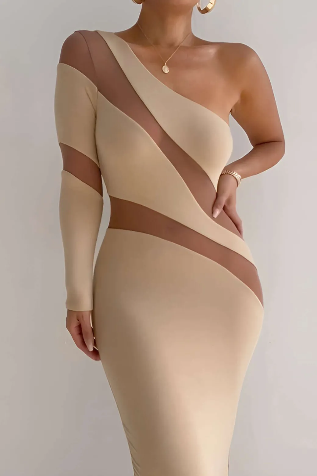 Contrast Mesh Patchwork Maxi Dress
