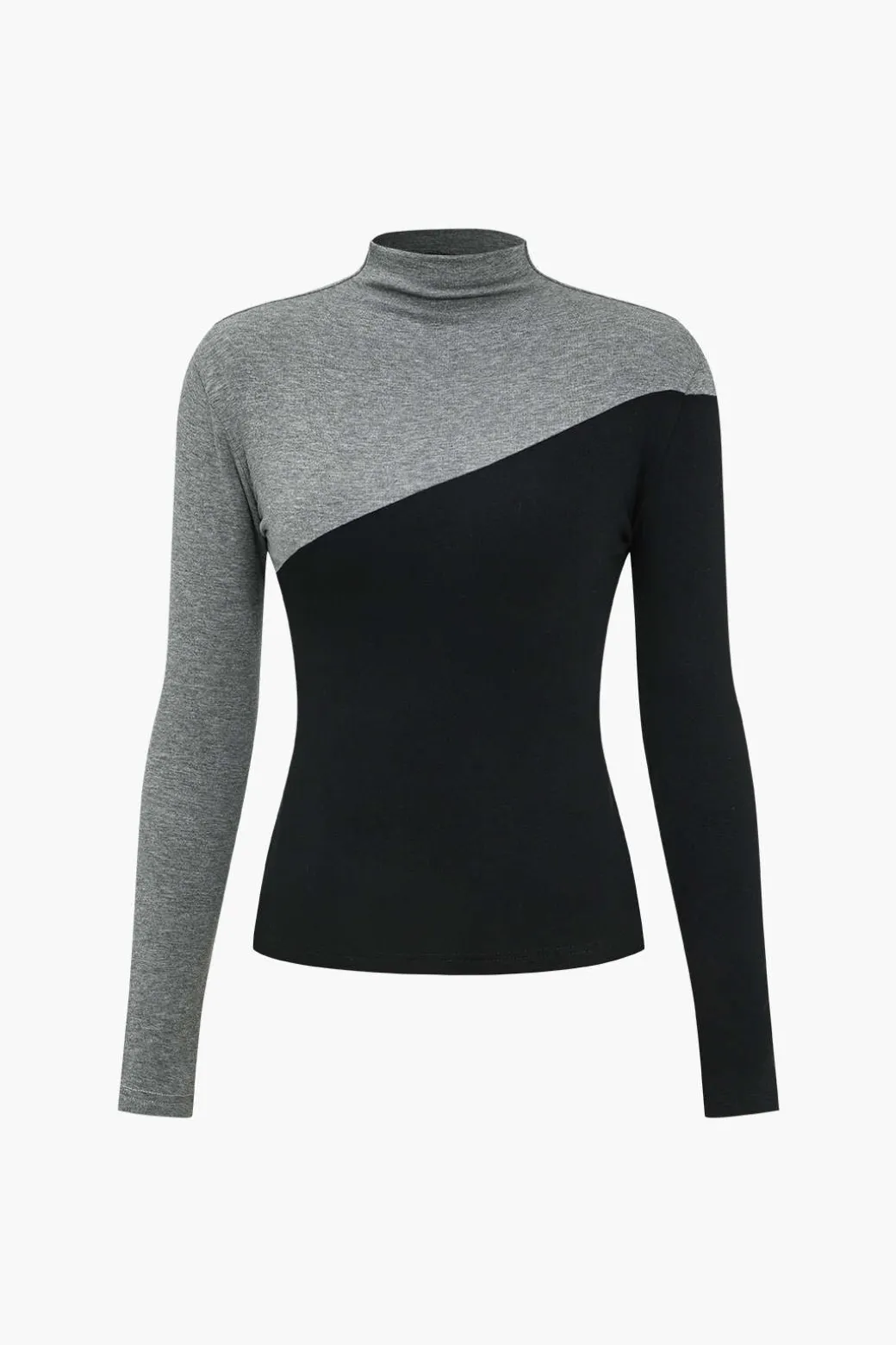 Contrast Mock Neck Long-Sleeve Top