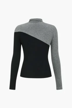 Contrast Mock Neck Long-Sleeve Top