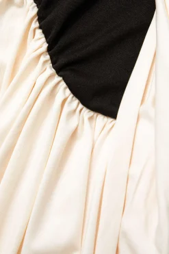 Contrast Off Shoulder Knot Bell Sleeve Pleated Mini Dress