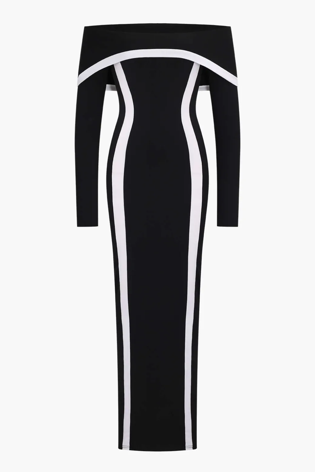 Contrast Off Shoulder Long Sleeve Maxi Dress