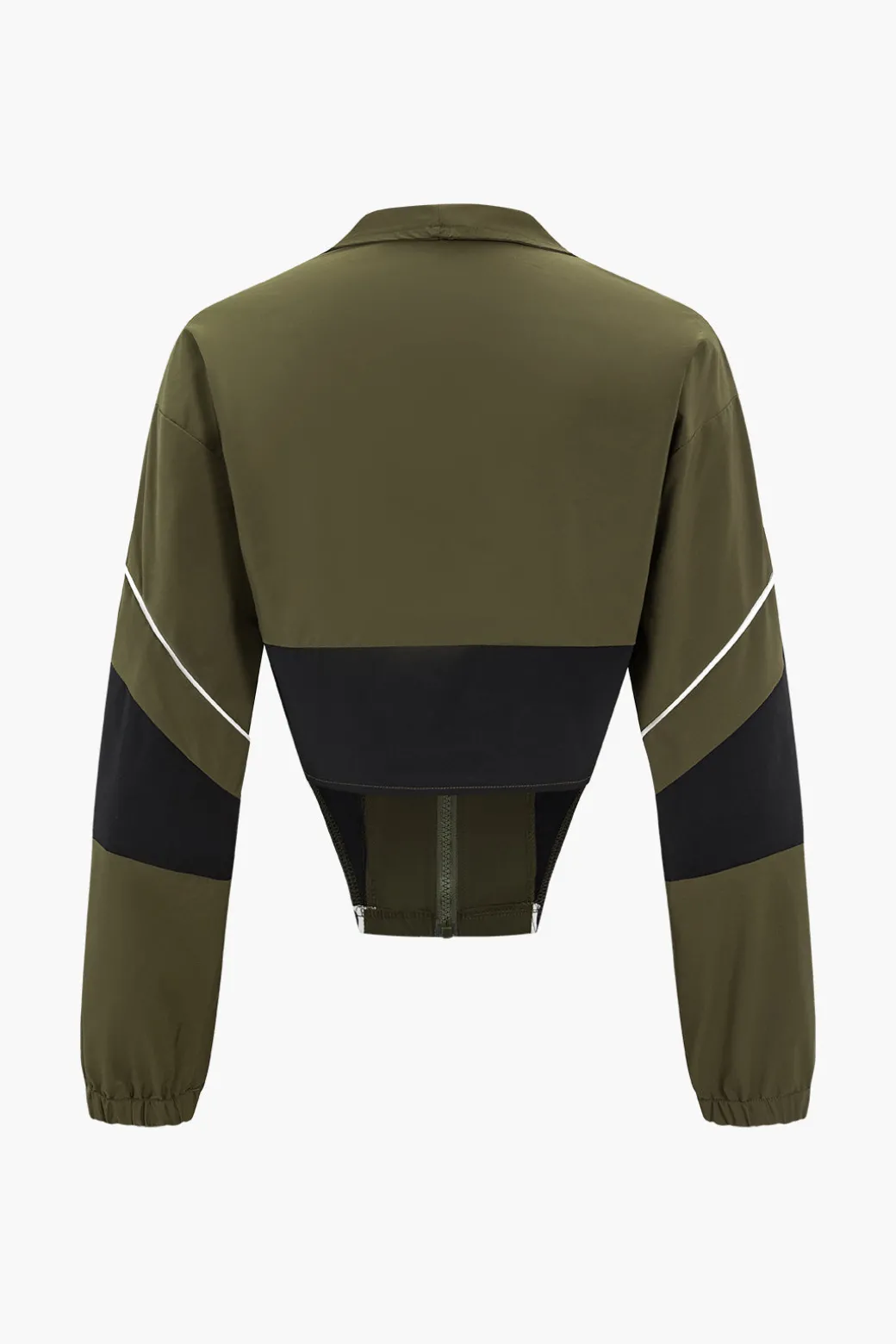 Contrast Patchwork Zipper Long-Sleeve Top And Skirt Set