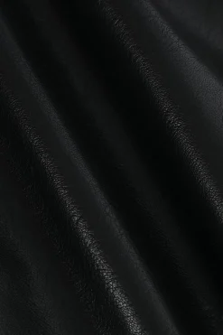 Contrast Pleated Faux Leather Midi Skirt