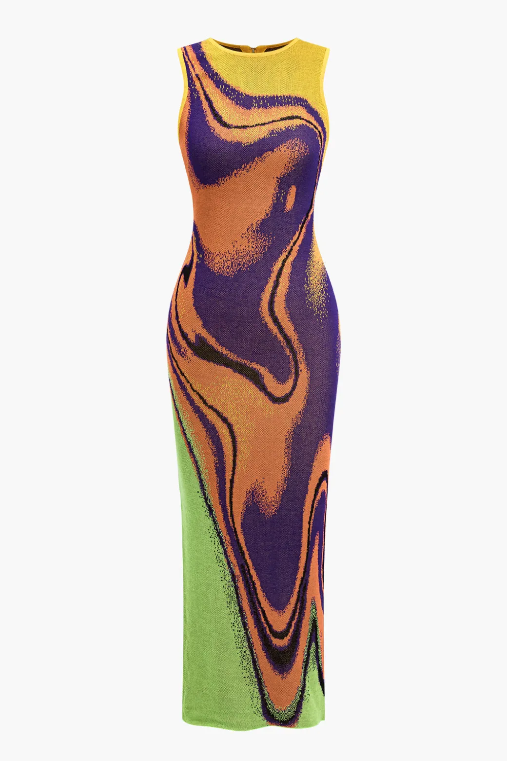 Contrast Print Knit Zipper Back Dress