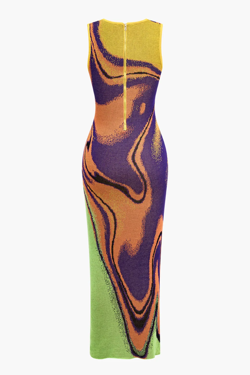 Contrast Print Knit Zipper Back Dress