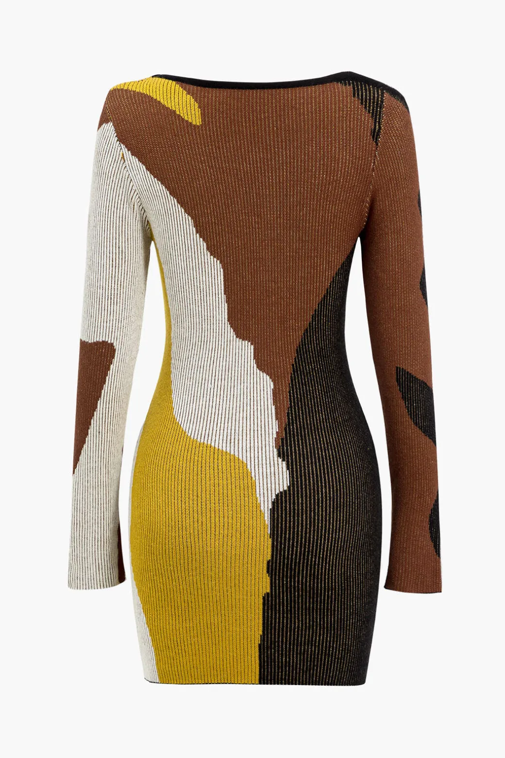 Contrast Print Sweater Asymmetrical Long Sleeve Dress