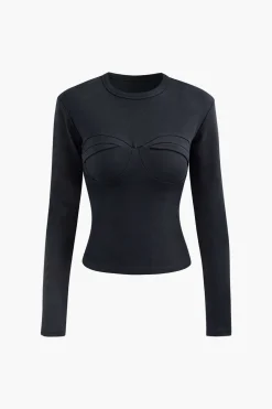 Contrast Ruched Long Sleeve Top
