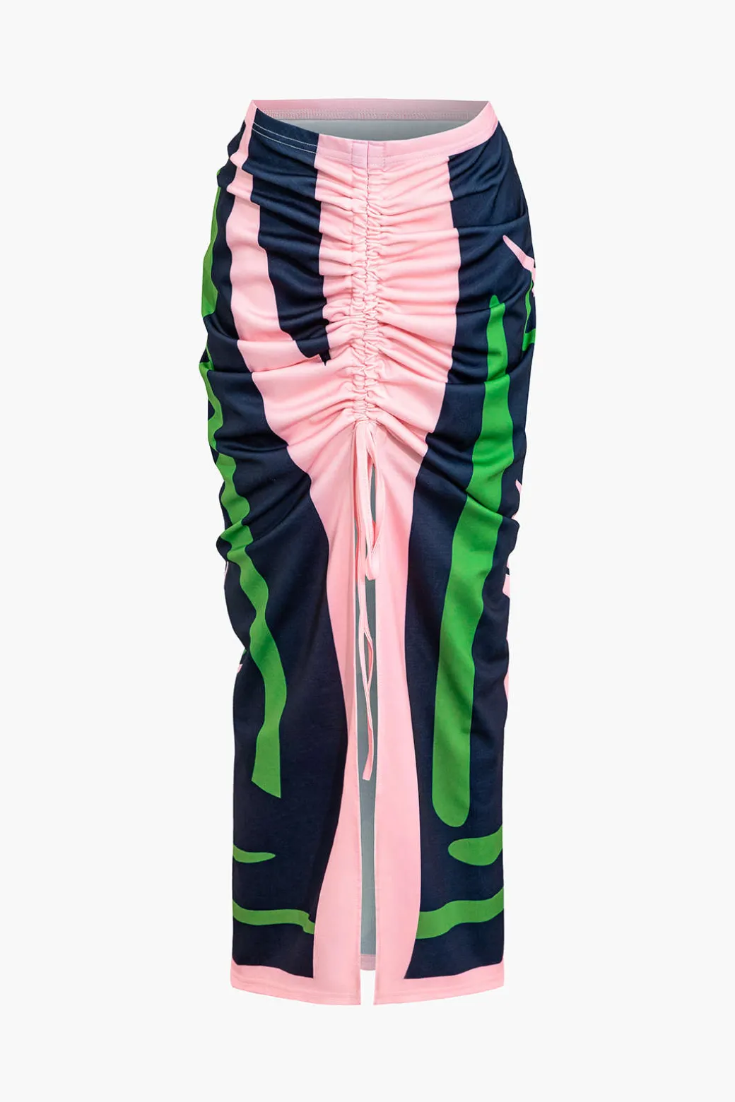 Contrast Ruched Slit Skirt Set
