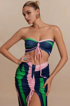 Contrast Ruched Slit Skirt Set