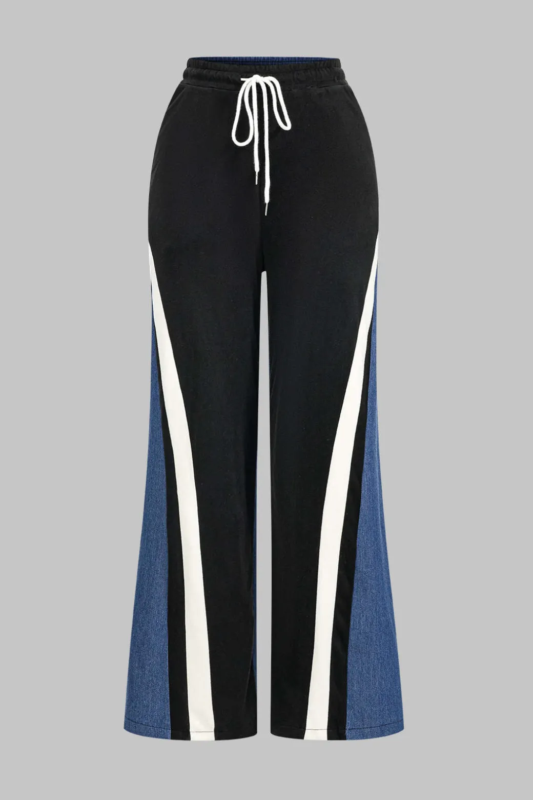 Contrast Stand Collar Zipper Jacket And Patchwork Denim Pants