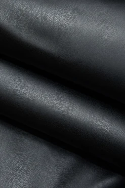 Contrast Strapless Faux Leather Pleated Midi Dress