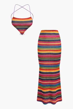 Contrast Stripe Cami Top And Skirt Set