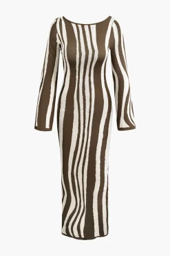 Contrast Stripe Round Neck Knit Maxi Dress