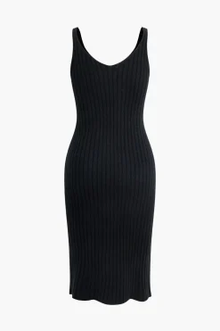 Contrast Sweater Button Cropped Cardigan And Slip Dress Set