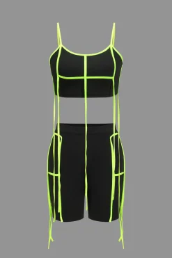 Contrast Tie Crop Cami Top And Shorts Set