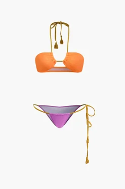 Contrast Tie Halter Bikini Set