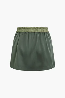 Contrast Tie-Up Elastic Waistband Skirt