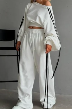 Contrast Tie-Up Wide Leg Trousers