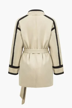 Contrast Trim Belted Wrap Coat