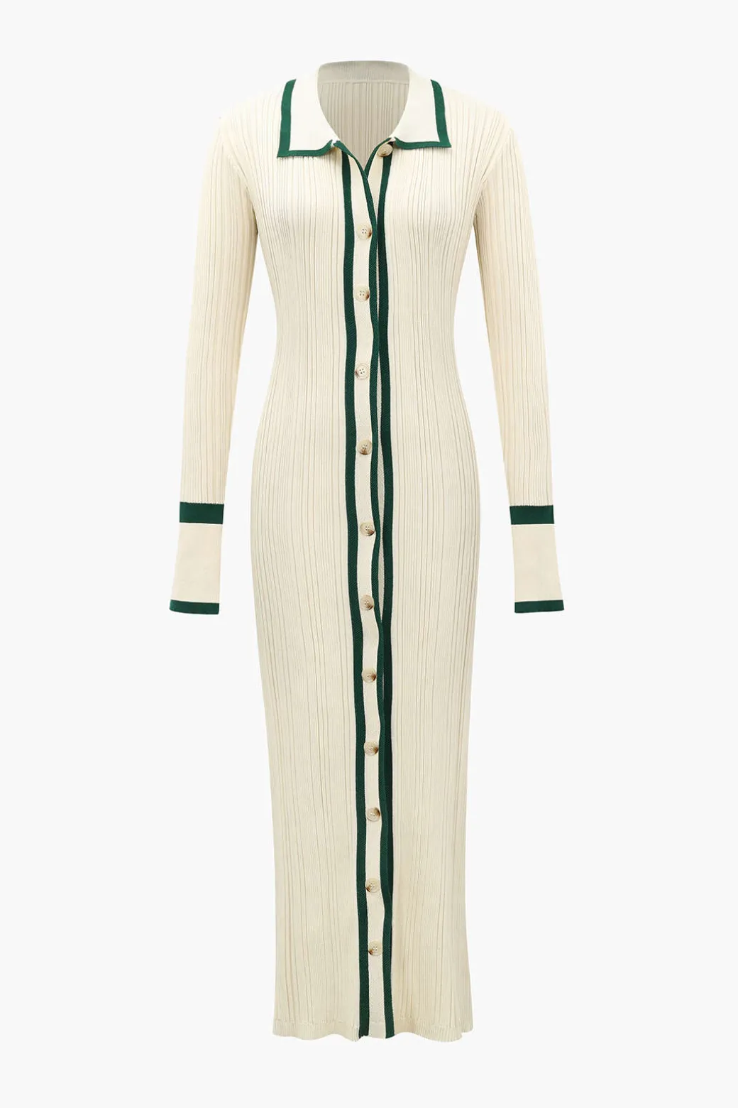 Contrast Trim Button Down Knitted Dress