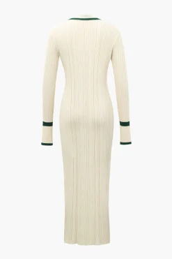 Contrast Trim Button Down Knitted Dress