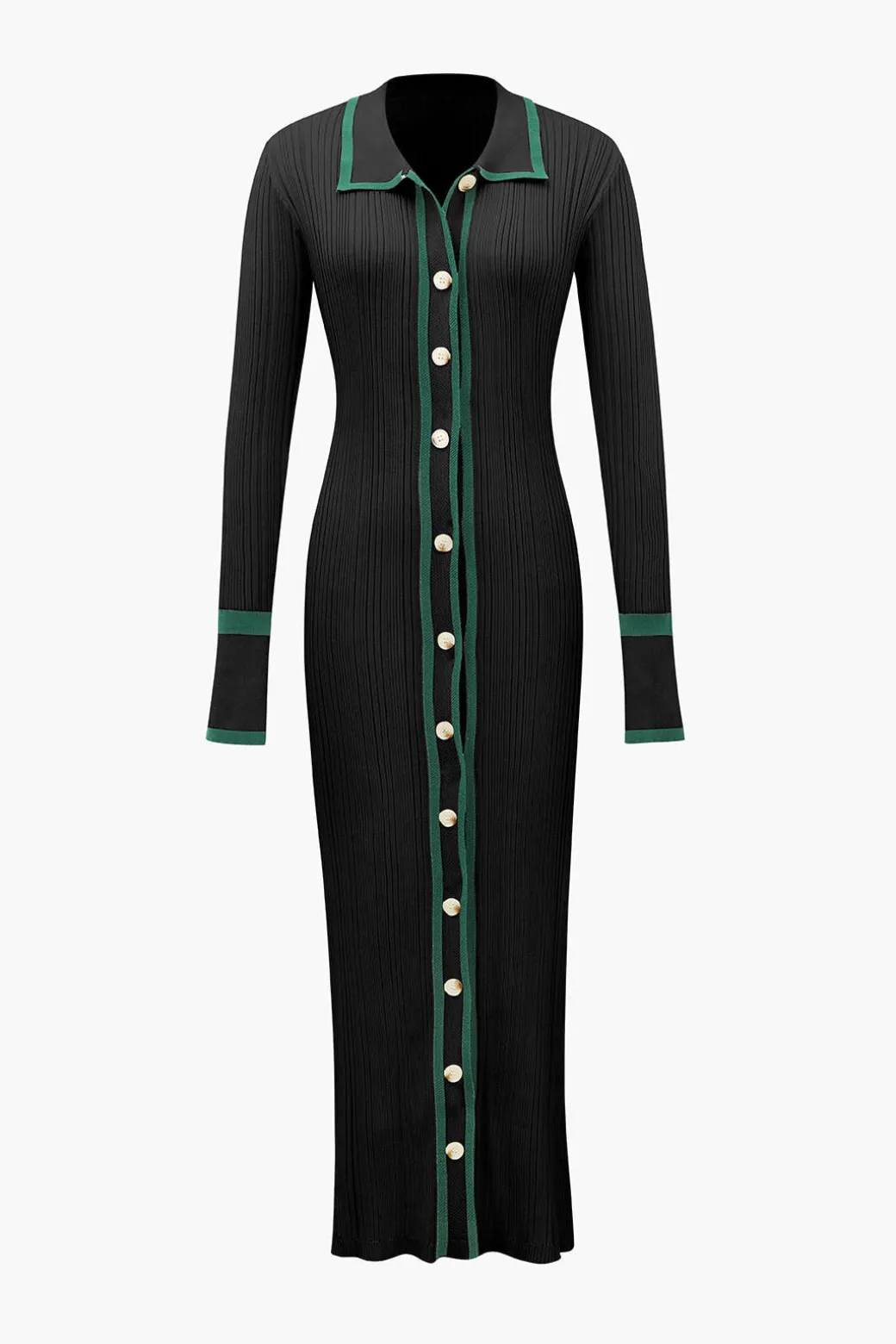 Contrast Trim Button Down Knitted Dress