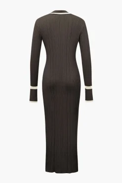 Contrast Trim Button Down Knitted Dress