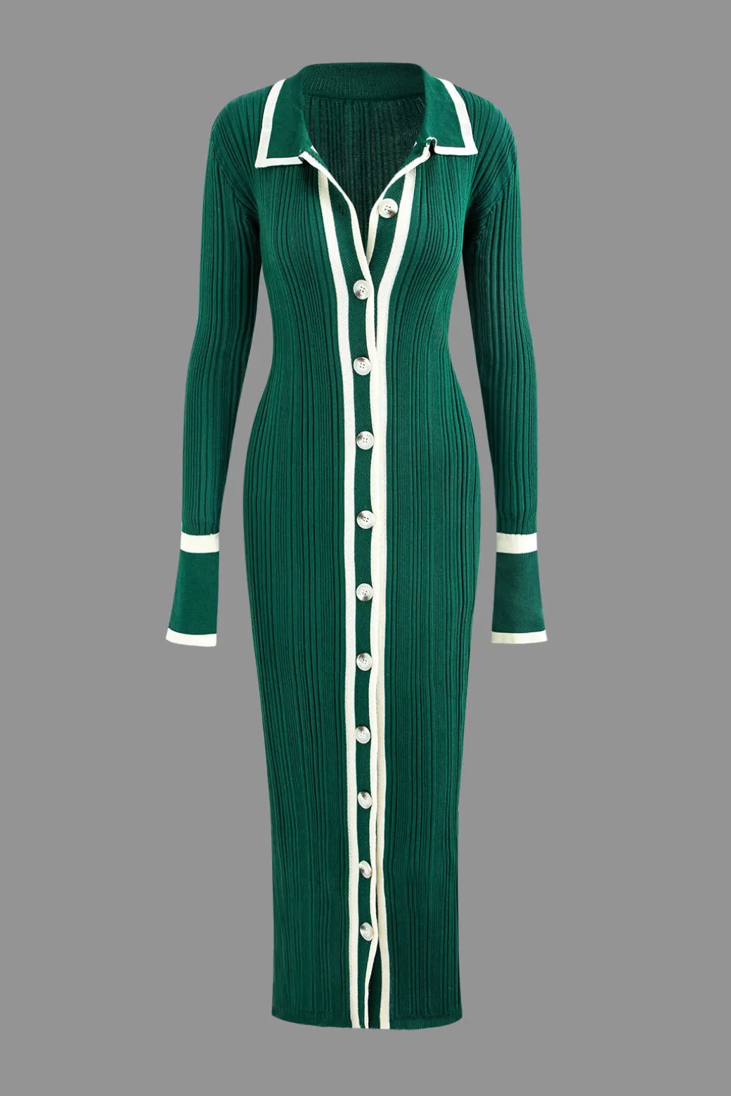 Contrast Trim Button Down Knitted Dress