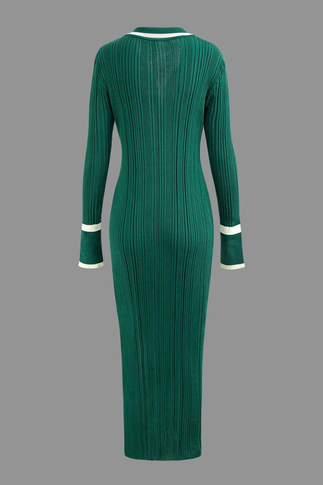 Contrast Trim Button Down Knitted Dress