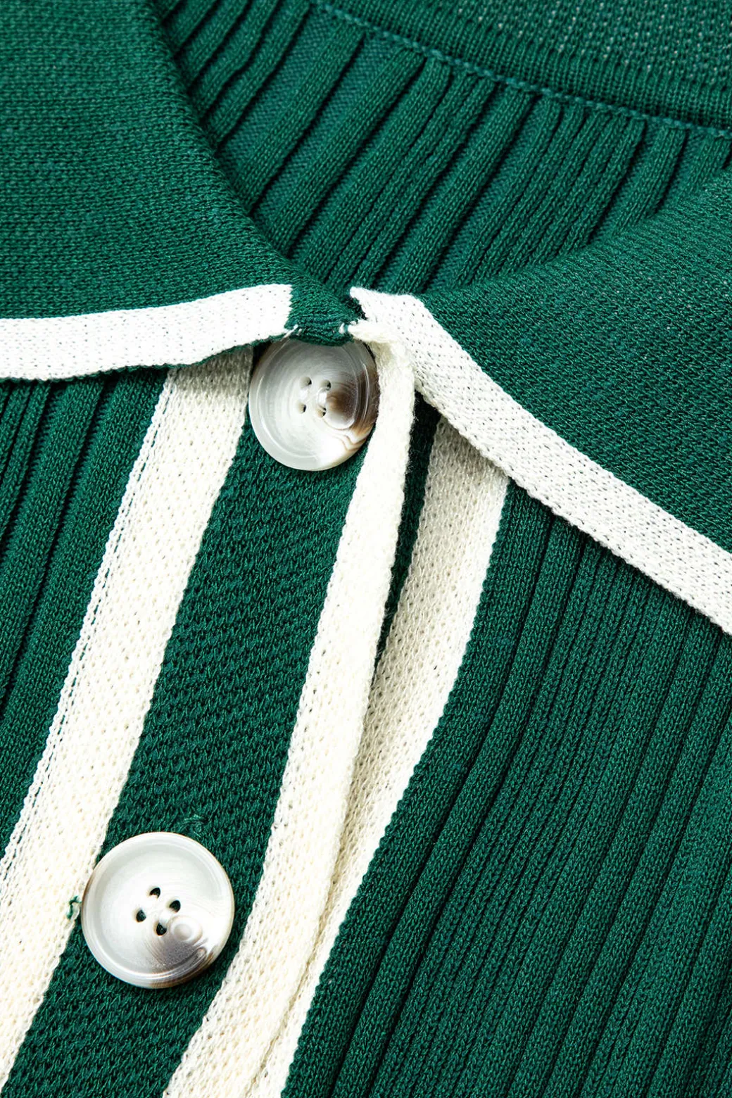 Contrast Trim Button Down Knitted Dress