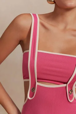 Contrast Trim Tube Top And Pinafore Dress Set