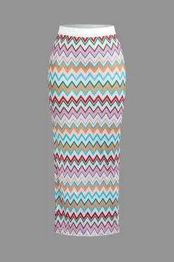 Contrast V-neck Crop Knit Tank Top And Split Maxi Skirt Set