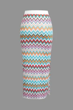 Contrast V-neck Crop Knit Tank Top And Split Maxi Skirt Set