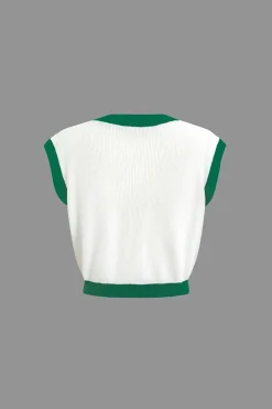 Contrast V-neck Knit Top And Mini Skirt Set