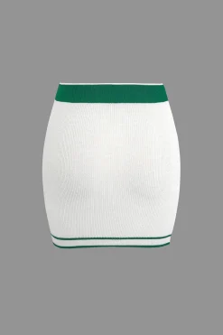Contrast V-neck Knit Top And Mini Skirt Set