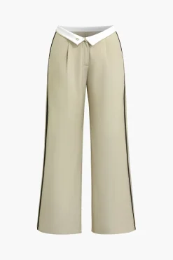 Contrast Waistband Wide Leg Pants