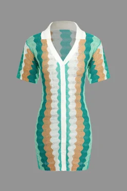 Contrast Wavy Stripe Knit Dress