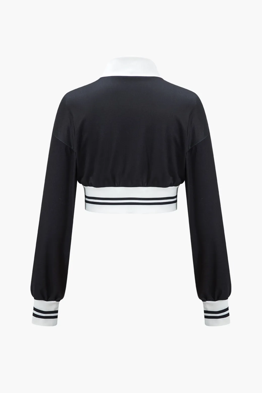 Contrast Zipper Collar Cropped Jacket And Trousers Set