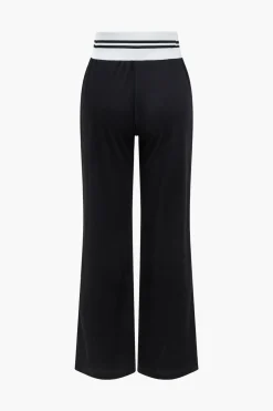 Contrast Zipper Collar Cropped Jacket And Trousers Set