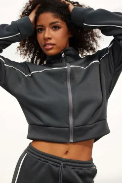 Contrast Zipper Trousers Set