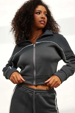 Contrast Zipper Trousers Set