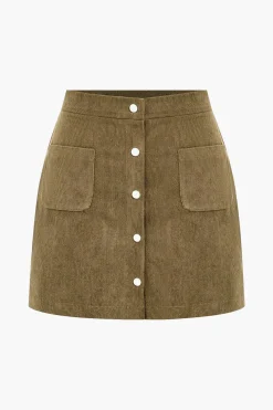 Corduroy Button Skirt