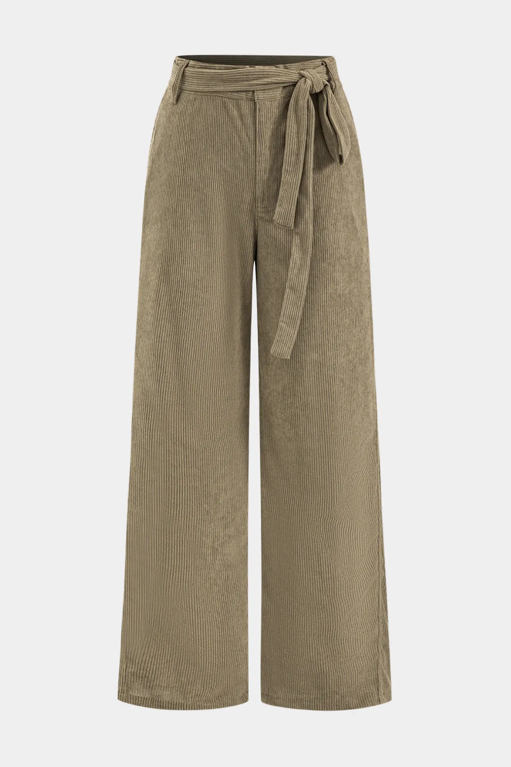 Corduroy Tie Front Wide Leg Trousers