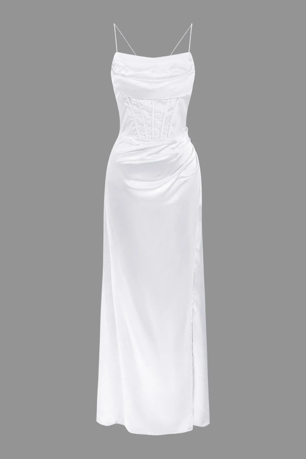 Corset Cowl Neck High Slit Maxi Dress