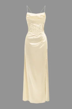 Corset Cowl Neck High Slit Maxi Dress