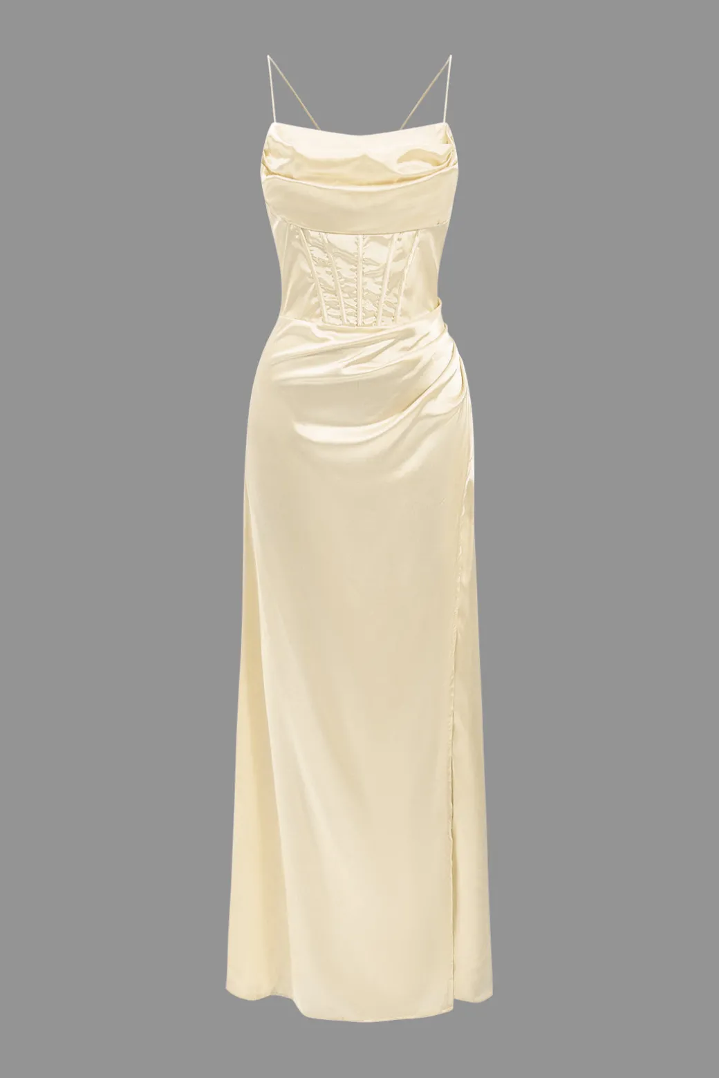 Corset Cowl Neck High Slit Maxi Dress