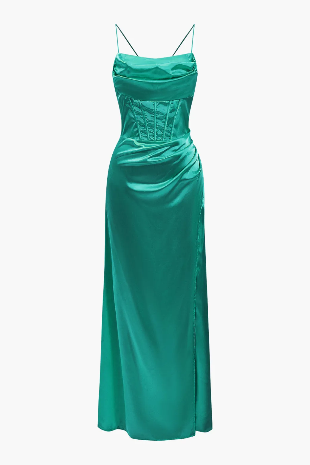 Corset Cowl Neck High Slit Maxi Dress