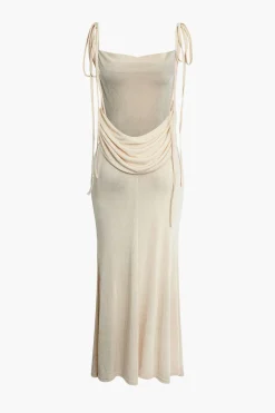 Cowl Neck Backless Tie Maxi Dress