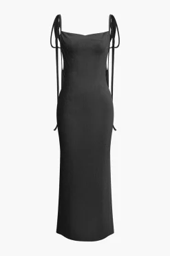 Cowl Neck Backless Tie Maxi Dress