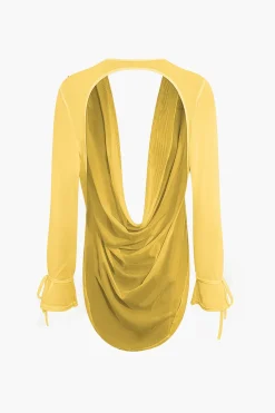 Cowl Neck Backless Tie Mesh Top And Asymmetrical Mini Skirt Set